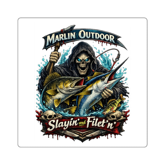 Marlin Outdoor 'Slayin' and Filet'n' Sticker — Fishing Grim Reaper Square Decal